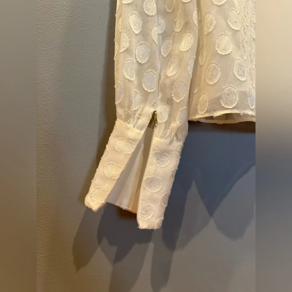Lilly Pulitzer Cream Blouse with Cuffed Puff Sleeves